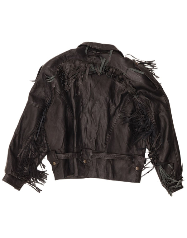 Giacca da motociclista in pelle vintage da uomo UK 40 grande nera