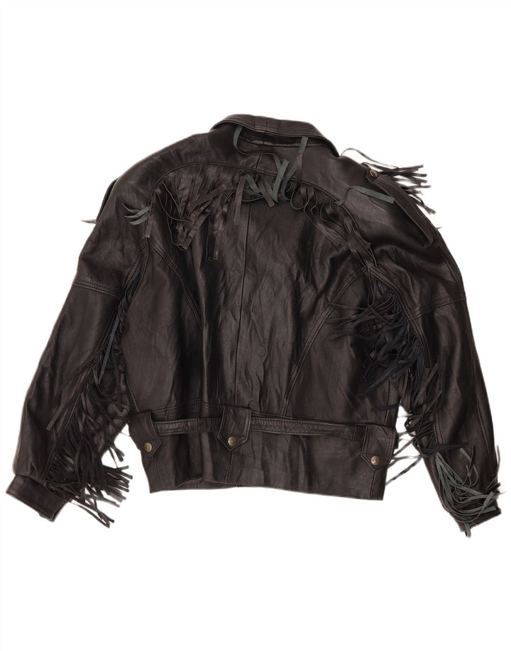 Giacca da motociclista in pelle vintage da uomo UK 40 grande nera