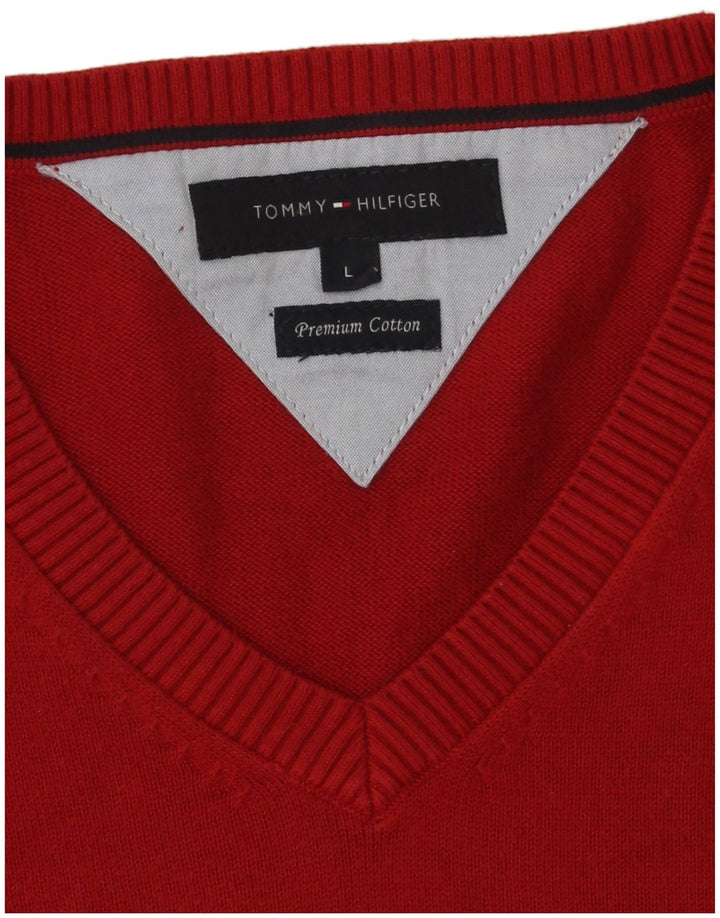 Maglione maglione con scollo a V da uomo Tommy Hilfiger grande cotone rosso