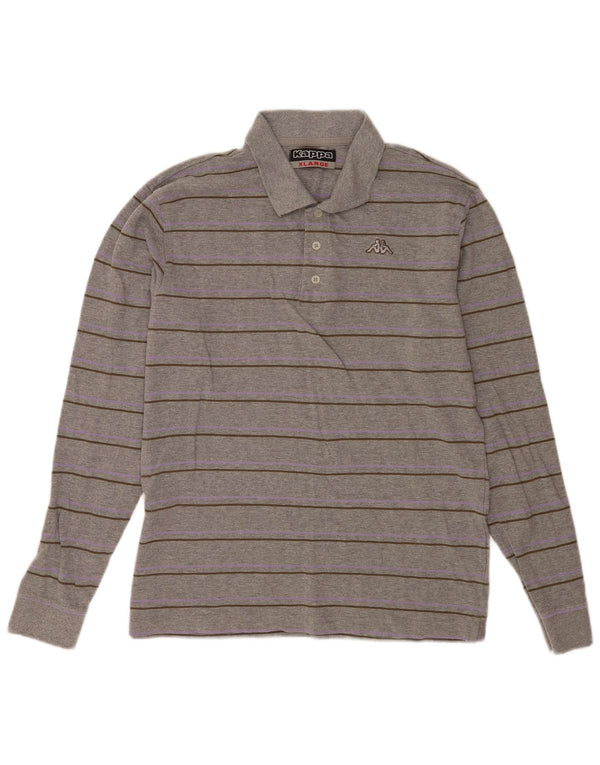 Polo Kappa Uomo Manica Lunga XL Cotone Rigato Grigio
