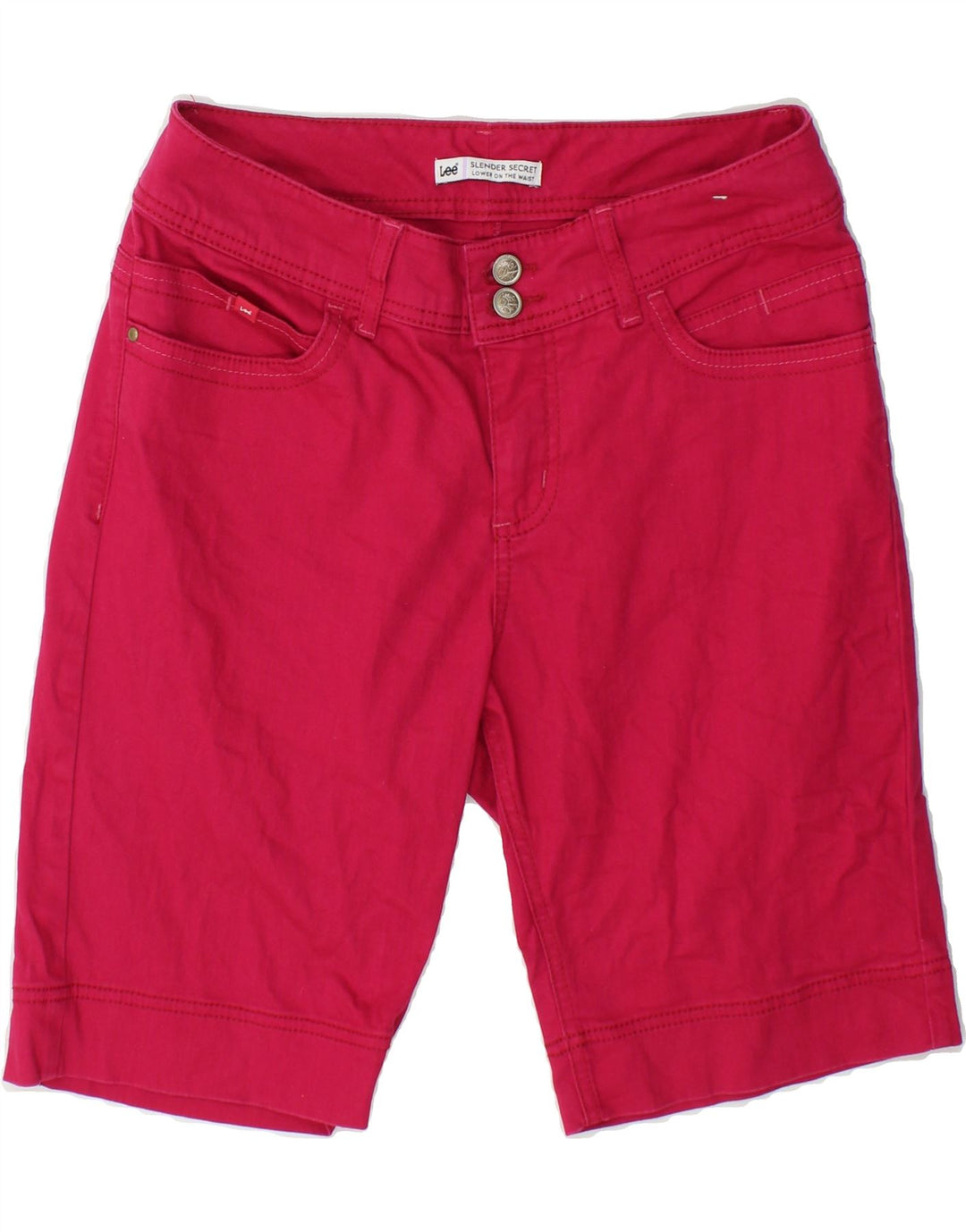 LEE Womens Slender Secret Denim Shorts US 8 Medium W30 Red Cotton Vintage Lee and Second-Hand Lee from Messina Hembry 
