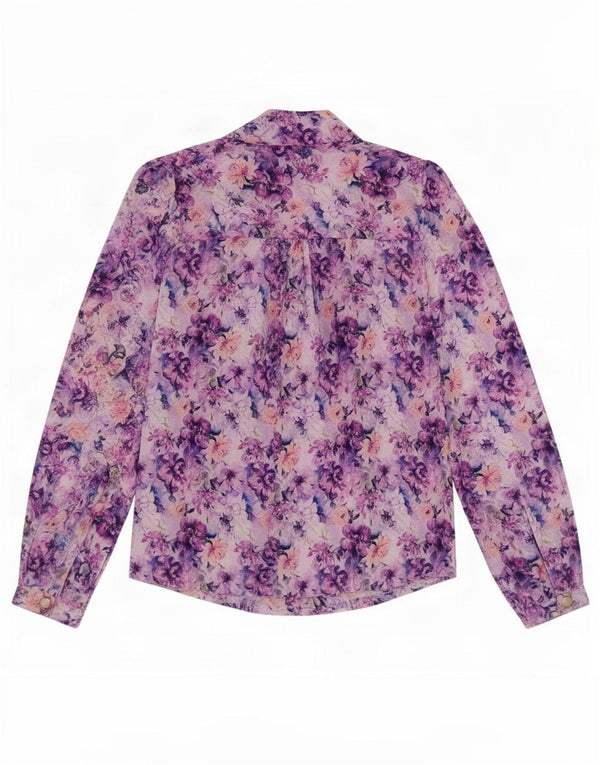 Vintage Womens Shirt Blouse UK 12 Medium Multicoloured Floral Polyester