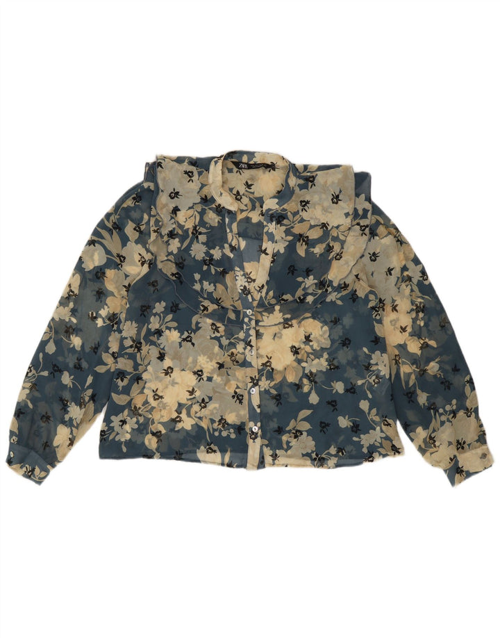 Camicetta trasparente da donna Zara, taglia UK 10, piccola, in poliestere floreale blu