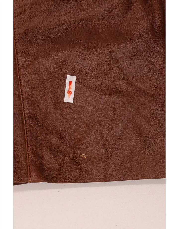 Giacca blazer in pelle vintage da uomo a 3 bottoni UK 40 grande in pelle marrone