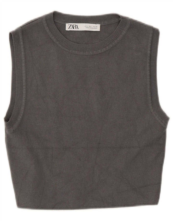 ZARA Womens Crop Vest Tank Top UK 14 Large Grey Viscose