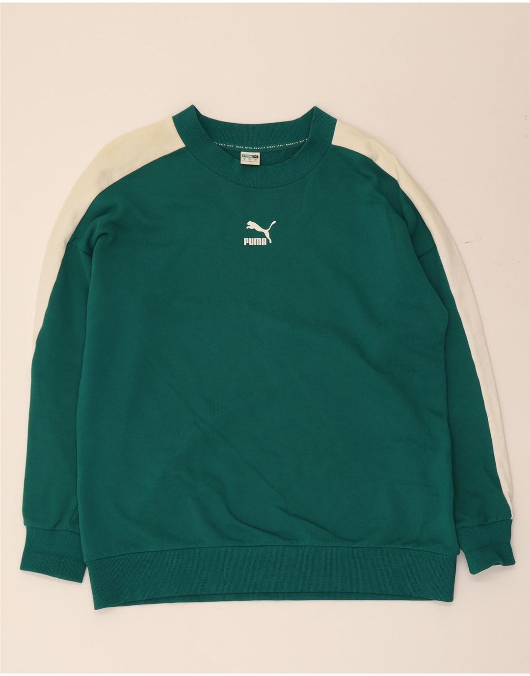Felpa da uomo Puma Maglione piccolo verde color block in cotone
