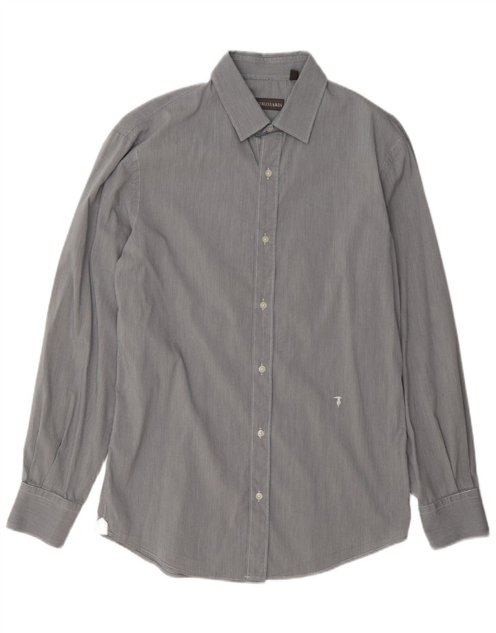 Camicia Trussardi Uomo Taglia 39 Pied De Poule Grigio Medio