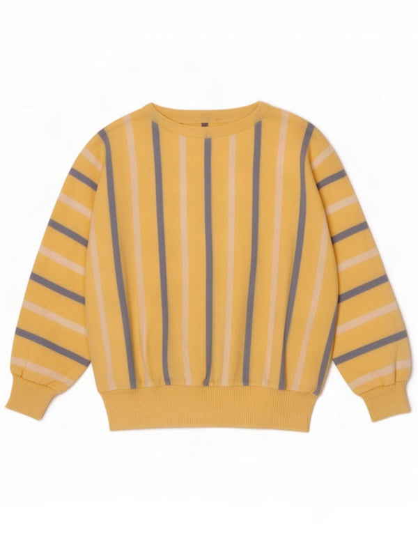 Maglione vintage da donna con scollo a barchetta UK 14 a righe gialle medie
