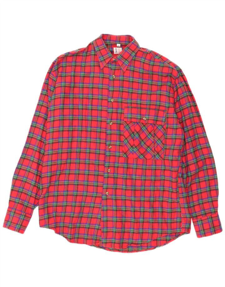 Camicia in flanella da uomo di fondo in cotone a quadri rosso medio