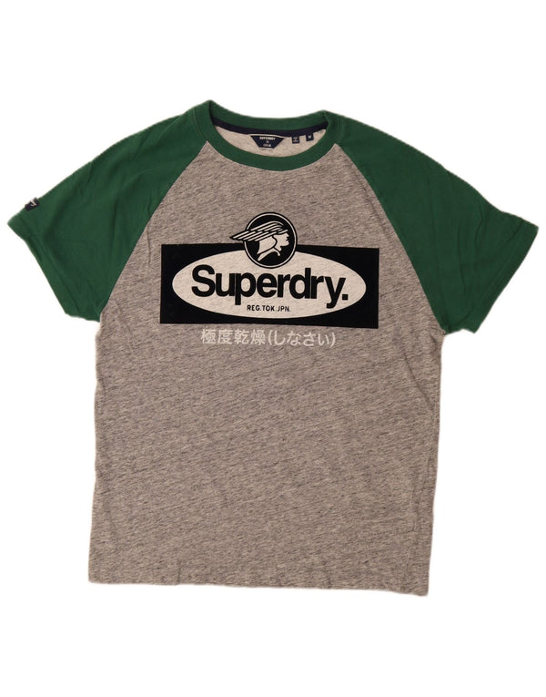 Superdry Mens Graphic T-Shirt Top Medium Grey Colourblock Cotton