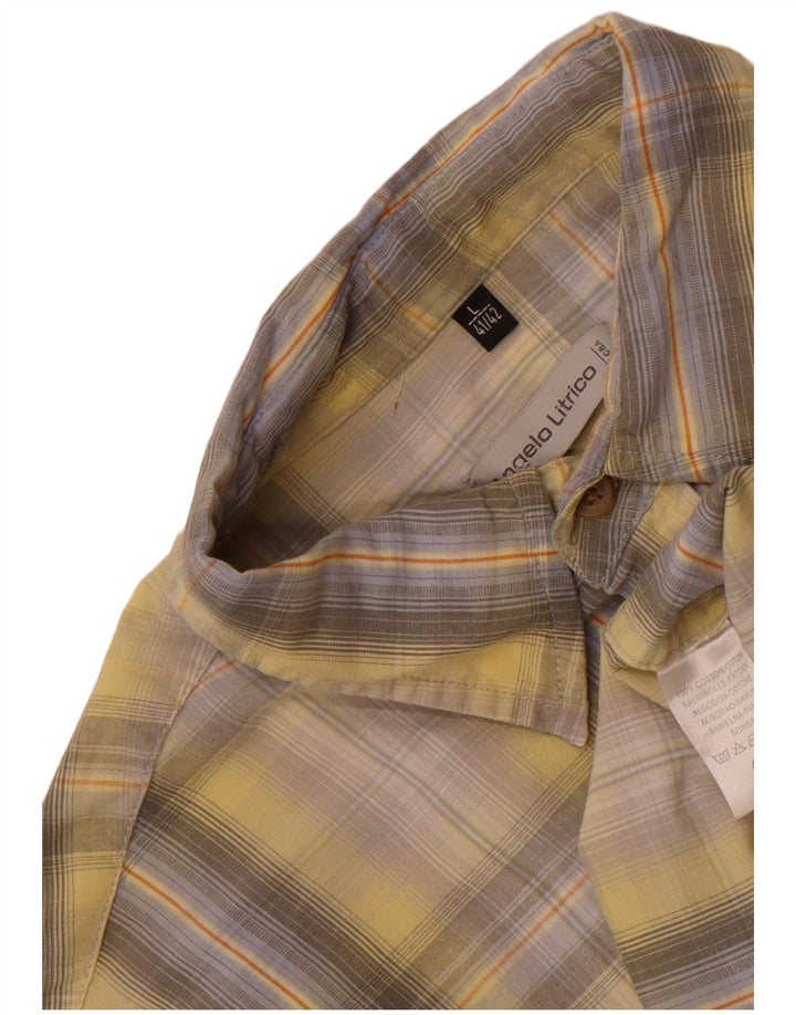 Camicia da uomo Angelo Litrico taglia 41/42 in cotone a quadri gialli grandi