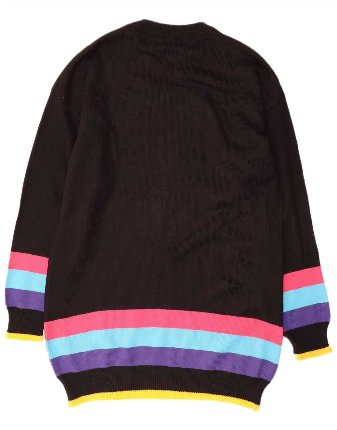 Abito maglione grafico da donna VINTAGE UK 16 Large Black Colourblock