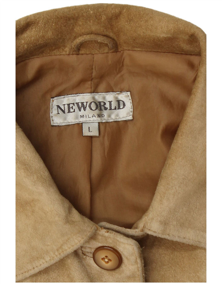 Giacca vintage in pelle scamosciata da donna UK 16 grande beige