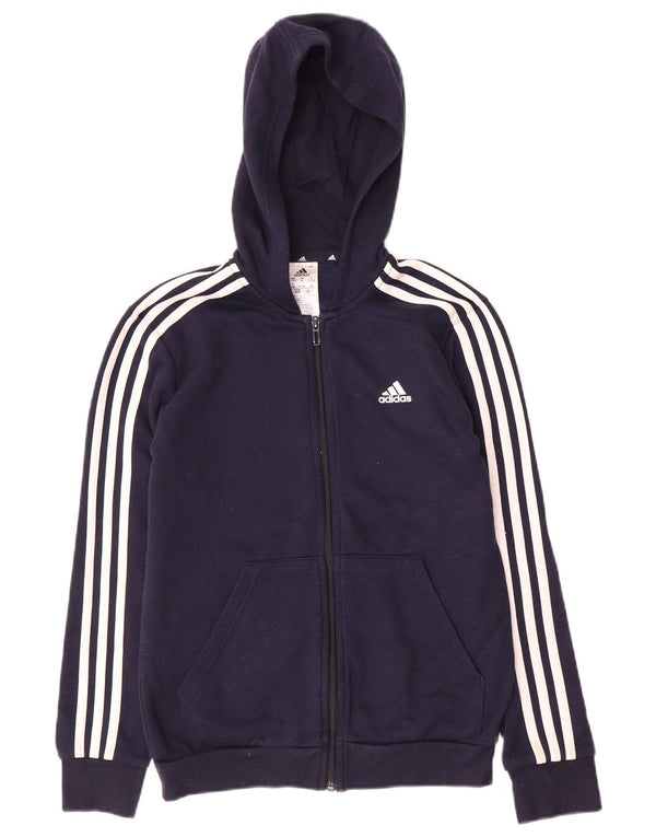 Maglione con cappuccio e zip Adidas da ragazzo 11-12 anni in cotone blu navy