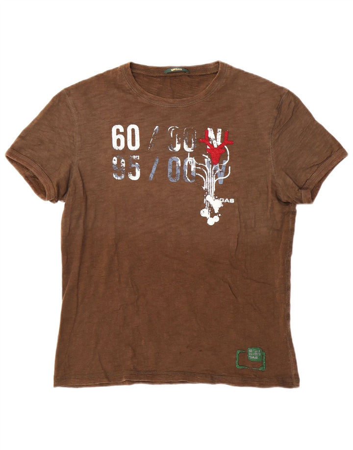 T-shirt grafica da uomo Gas Top in cotone marrone medio