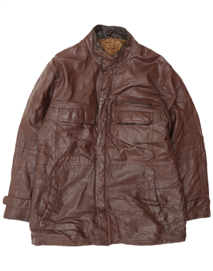 Giacca in pelle vintage da uomo IT 52 XL Marrone