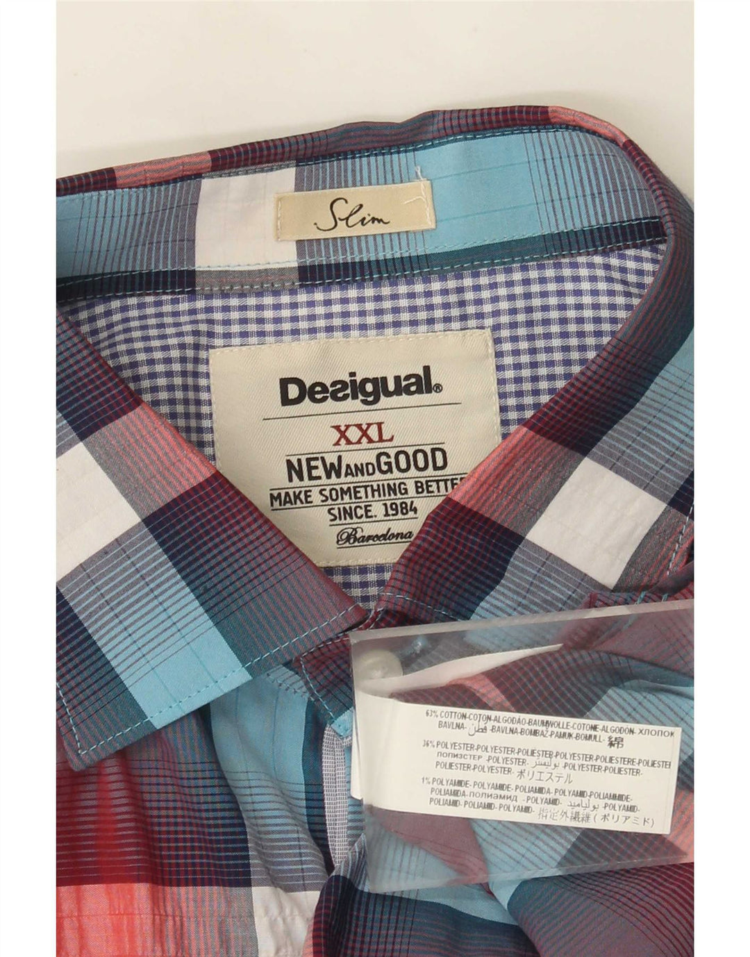 Desigual Uomo Slim Camicia 2XL Cotone a quadri multicolore