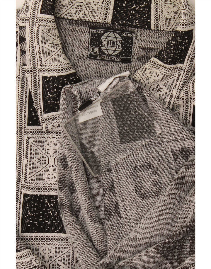 Camicia vintage da uomo in flanella di cotone geometrico grigio grande