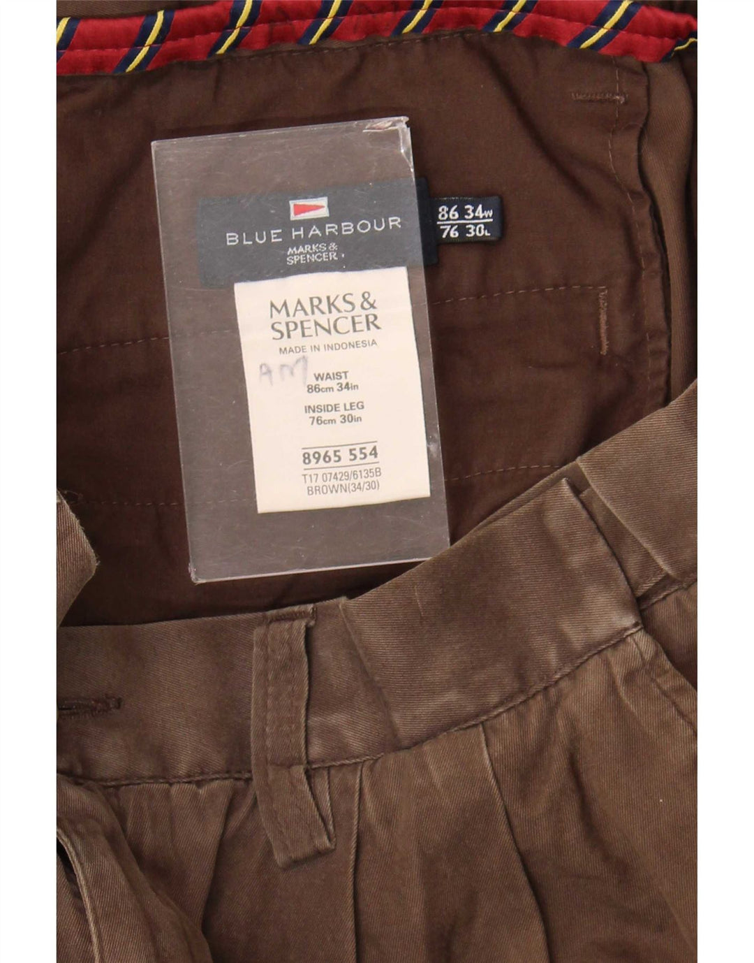 Pantaloni chino con pegged Marks & Spencer da donna blu Harbour W34 L30 Marrone