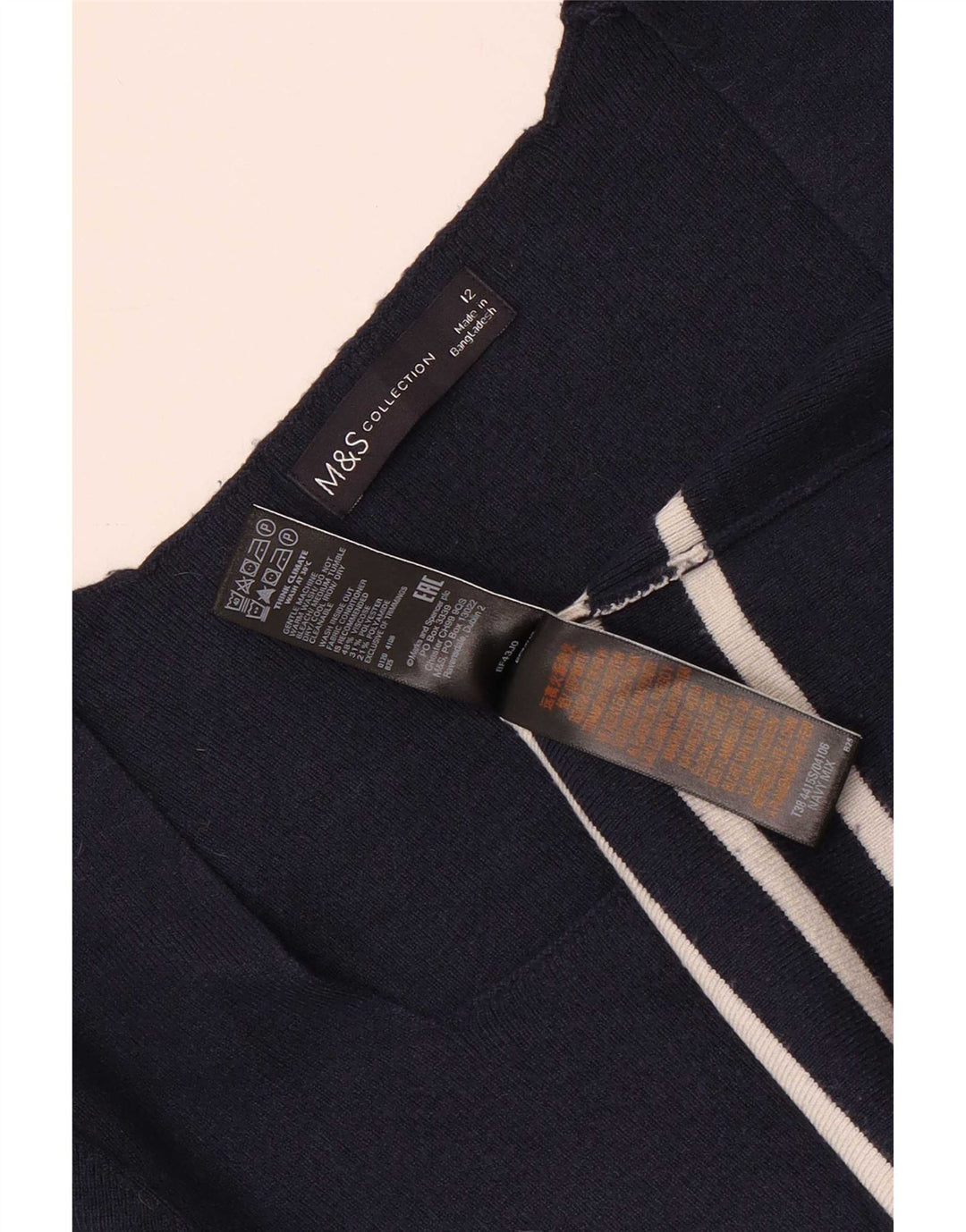 Top corto da donna Marks & Spencer UK 12 Viscosa a righe blu navy medio
