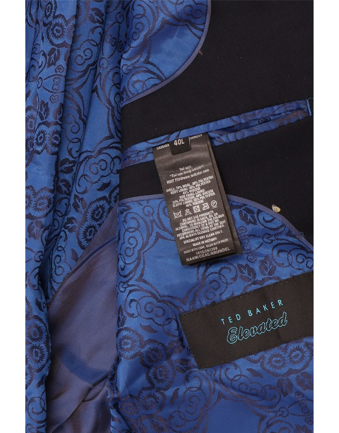 Giacca blazer da uomo a 2 bottoni Ted Baker US 40 Large in lana blu navy