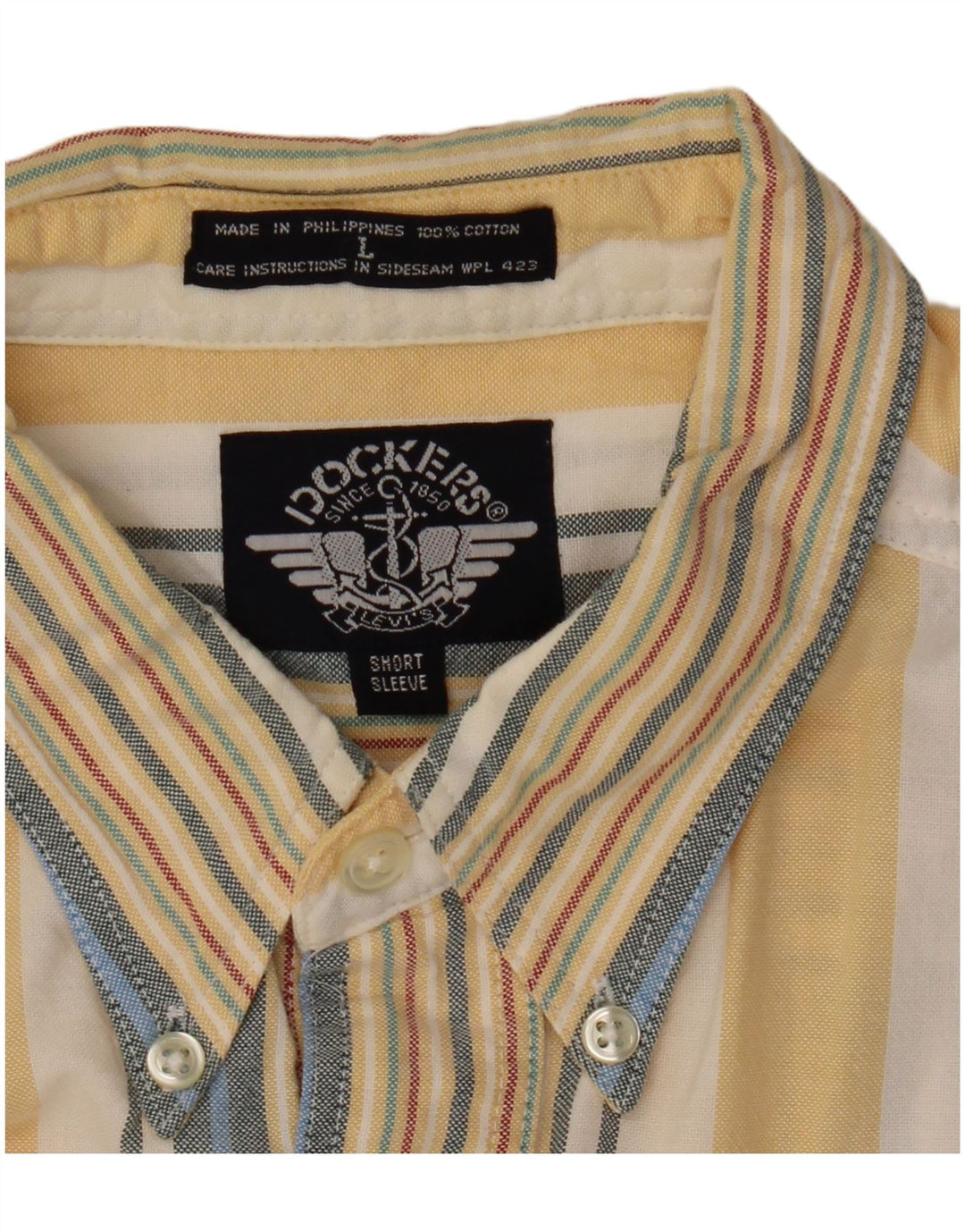 DOCKERS Camicia a maniche corte da uomo in cotone a righe grandi gialle