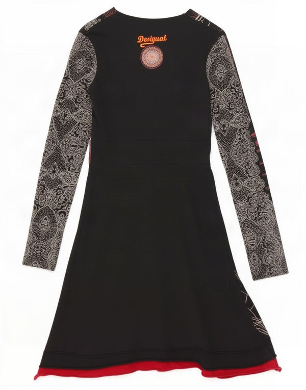 Desigual Womens Graphic A-Line Dress UK 10 Small Black Geometric