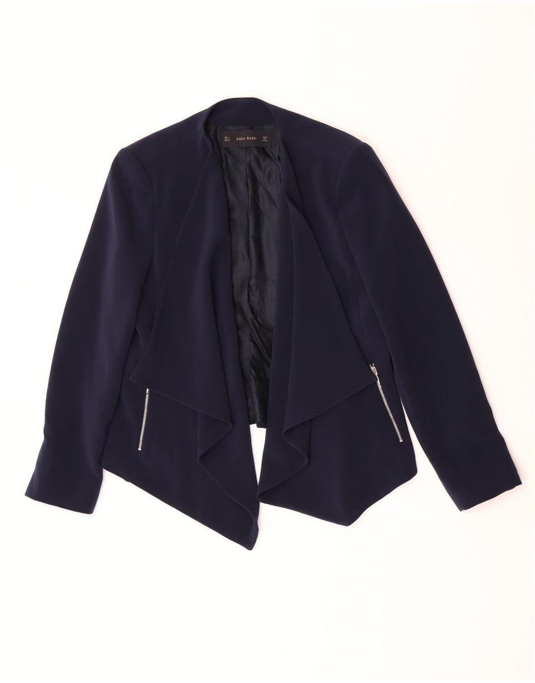 Giacca blazer aperta da donna Zara UK 14 grande poliestere blu navy