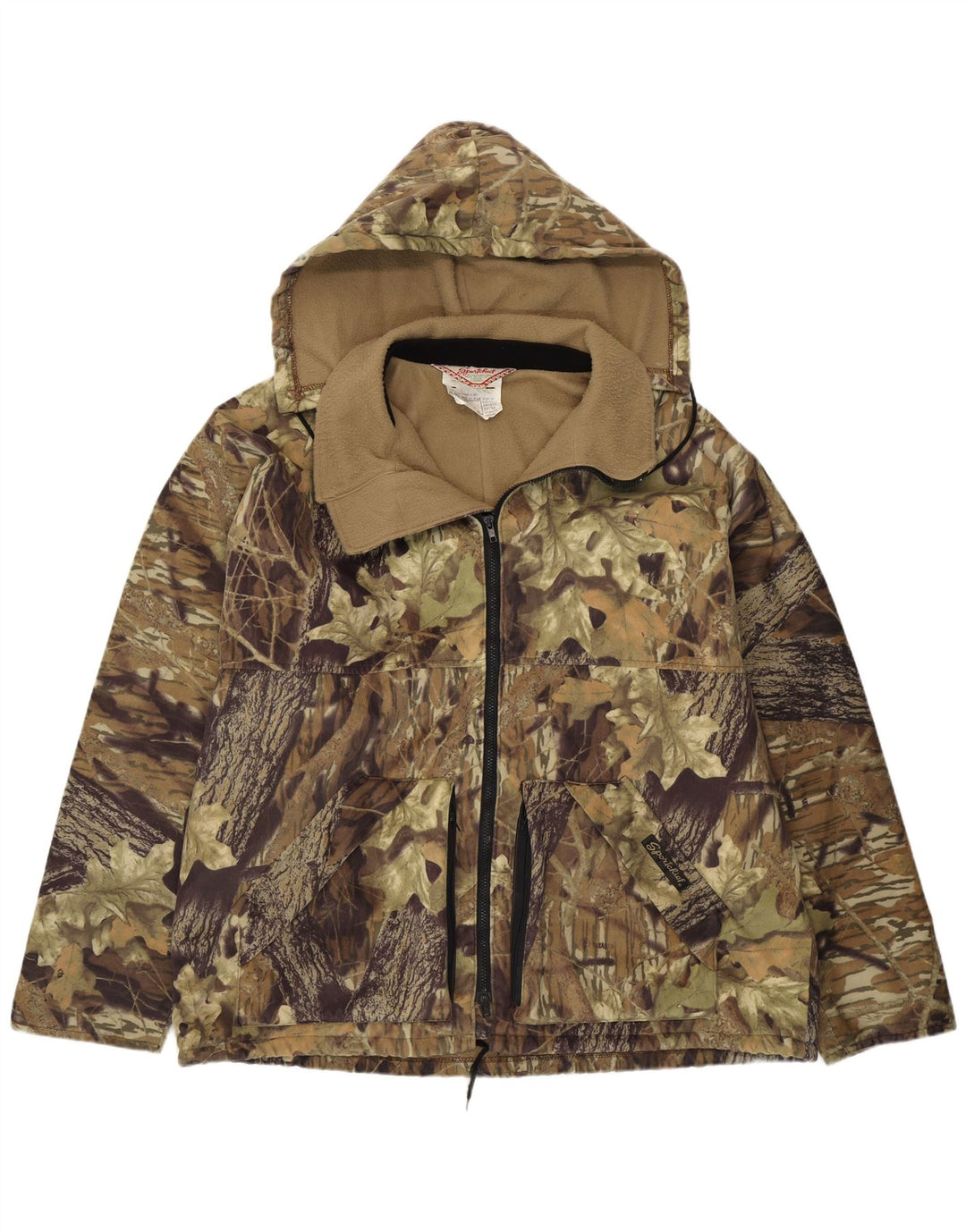 Giacca a vento vintage da uomo IT 50/52 Grande poliestere floreale kaki