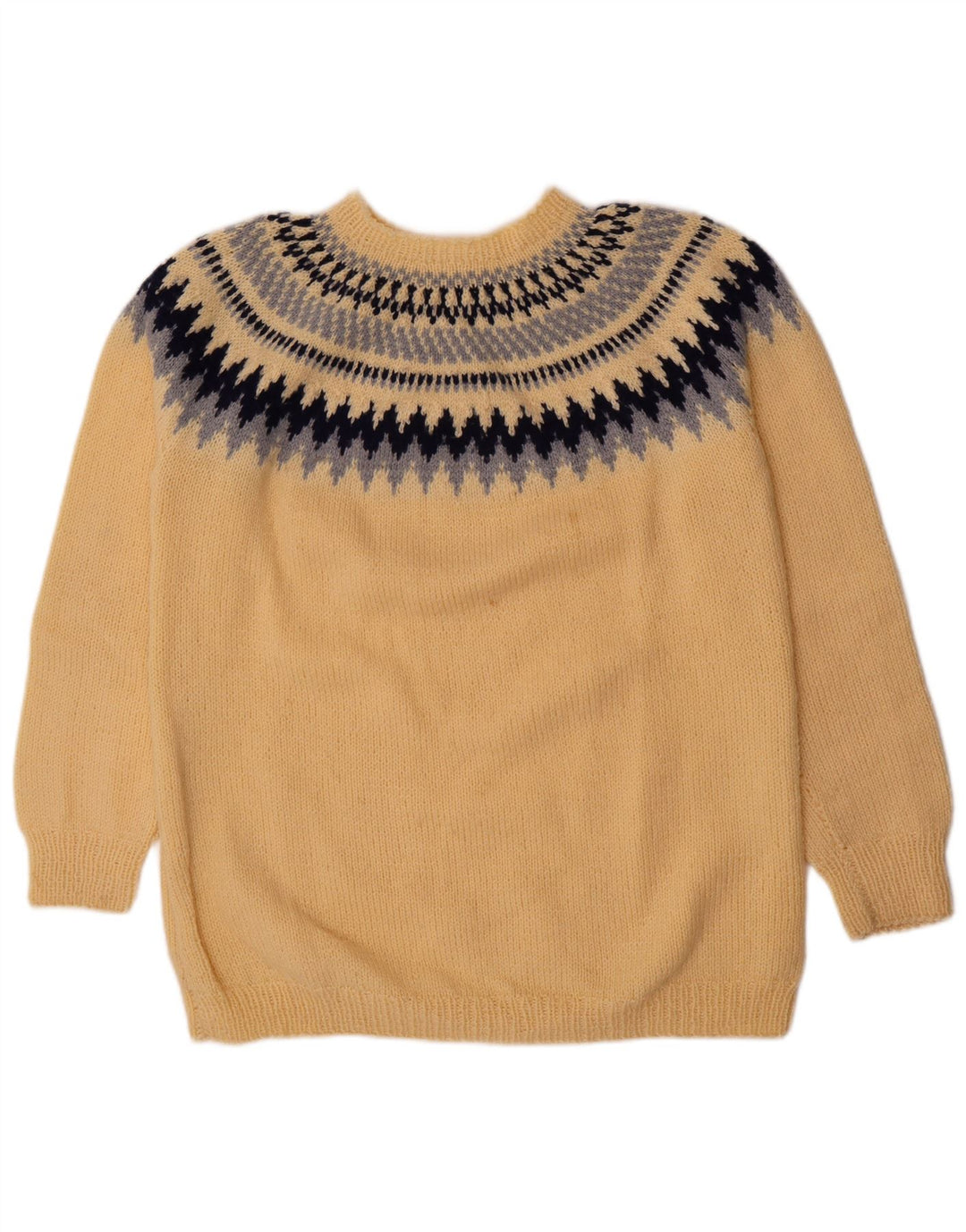 Maglione maglione girocollo vintage da uomo giallo medio Fair Isle