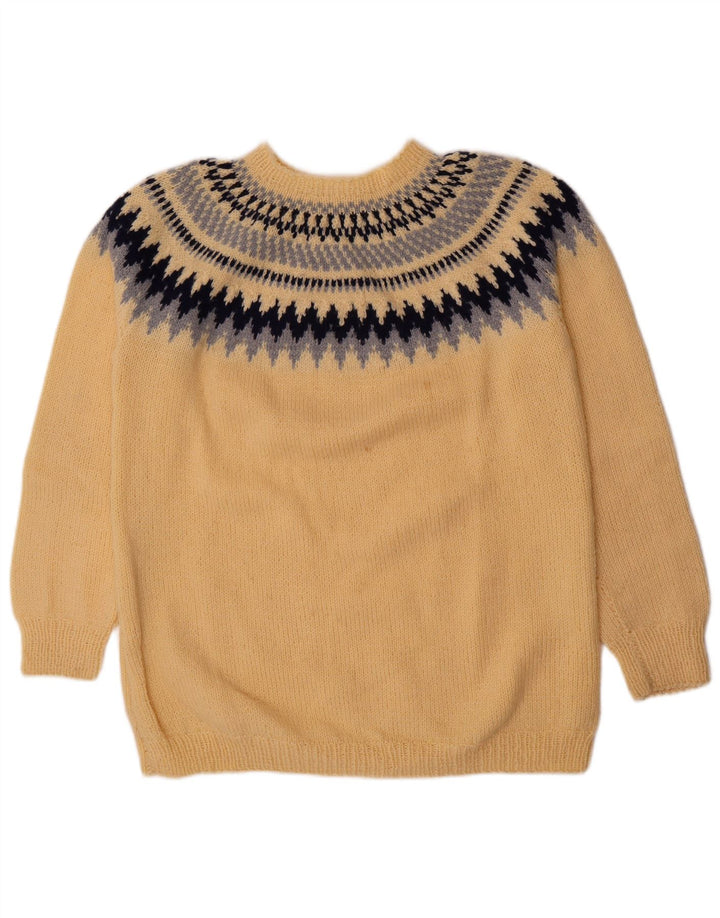Maglione maglione girocollo vintage da uomo giallo medio Fair Isle