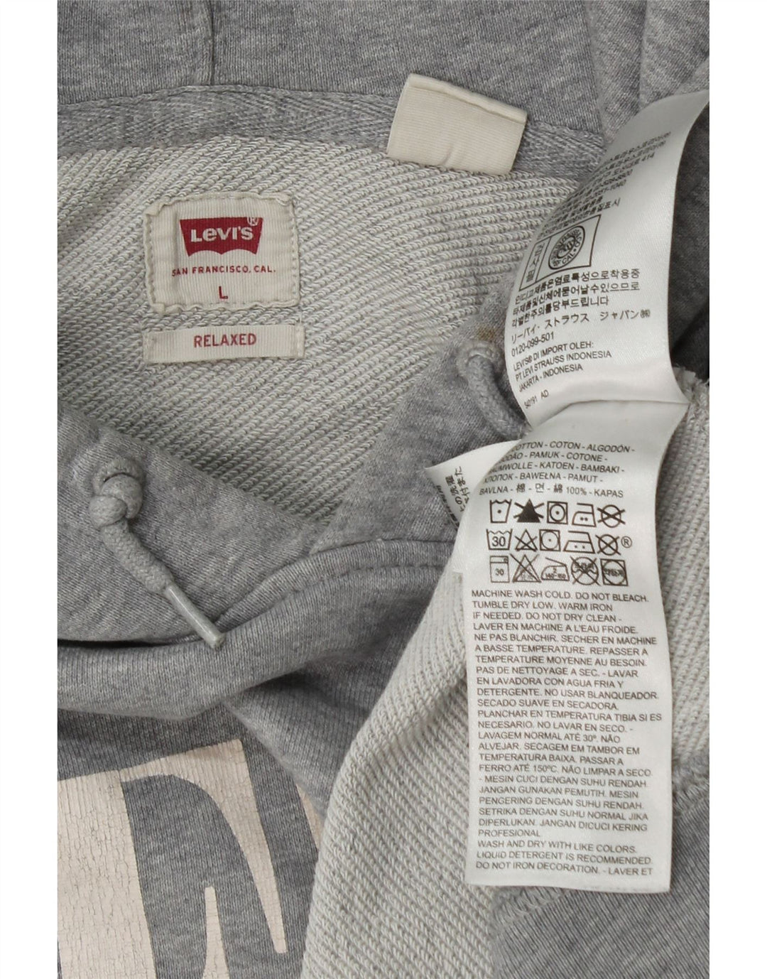 LEVI'S Mens Relaxed Graphic Hoodie Jumper Large Grey Cotton Vintage Levi's and Second-Hand Levi's from Messina Hembry 