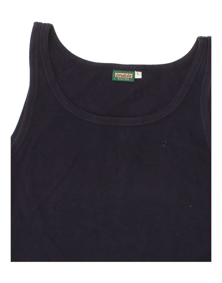 INVICTA Womens Crop Vest Top UK 14 Large Navy Blue Cotton Vintage Invicta and Second-Hand Invicta from Messina Hembry 