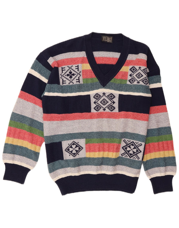 Maglione Uomo Baroni con scollo a V IT 54 XL Cotone a righe multicolore