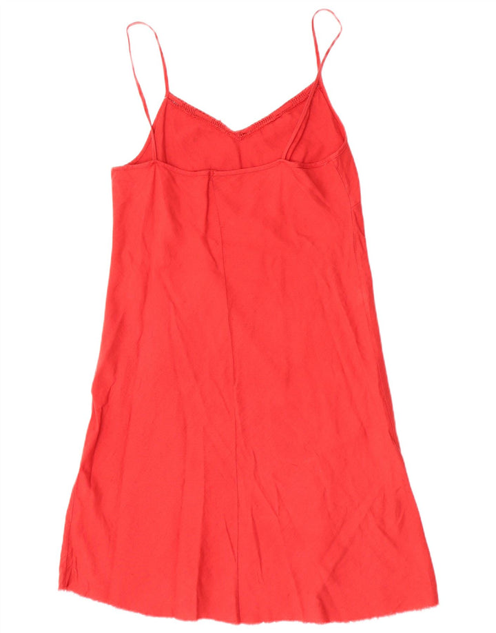 Abito sottoveste vintage da donna UK 12 Lino rosso medio