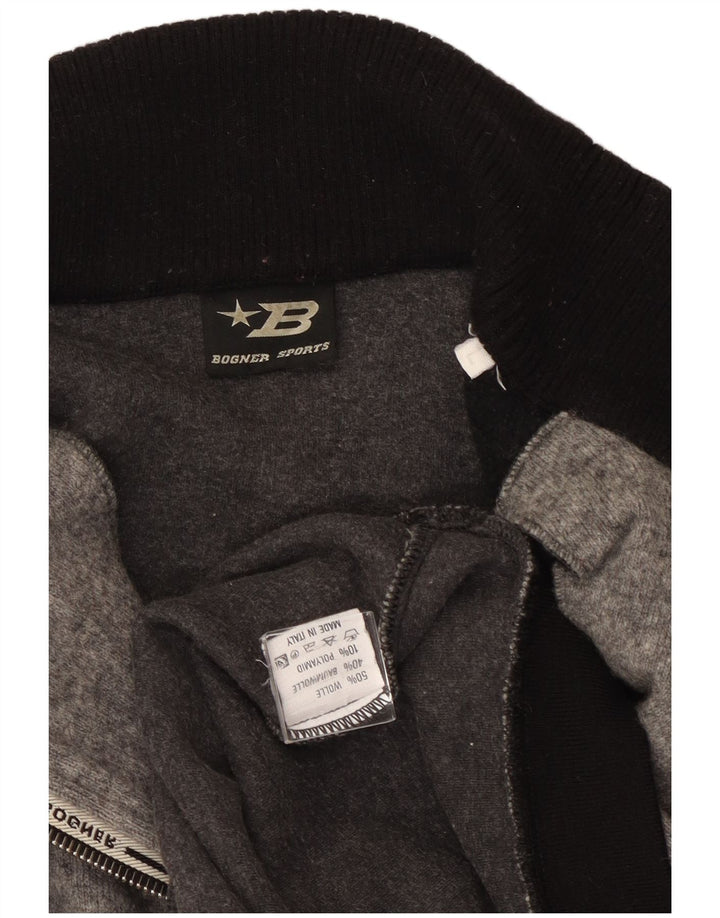Bogner Maglione da uomo con collo con zip grafico Maglione grande in lana color block grigio