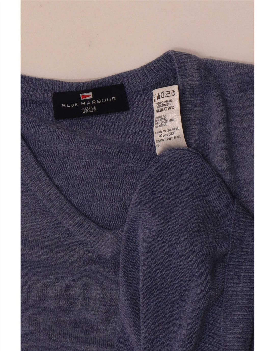 Maglione da uomo Marks & Spencer Blue Harbour con scollo a V blu medio screziato