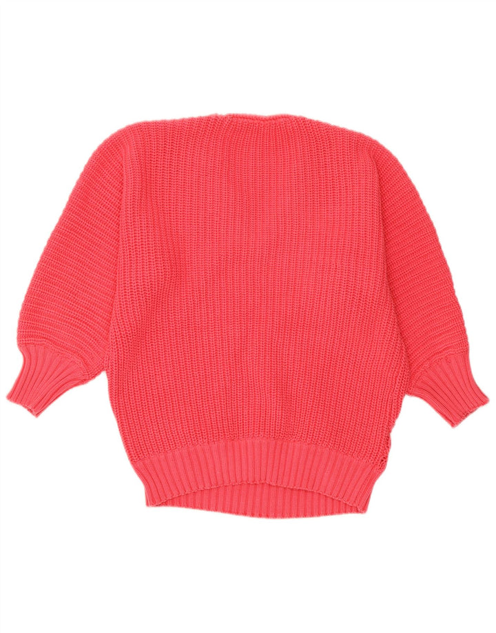 Maglione da donna VINTAGE con scollo a V e maniche a pipistrello a 3/4 UK 16 grande rosa