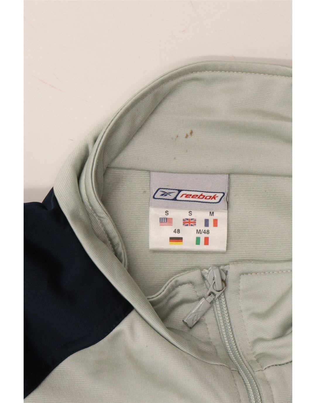 REEBOK Mens Graphic Tracksuit Top Jacket Small Grey Colourblock Polyester Vintage Reebok and Second-Hand Reebok from Messina Hembry 