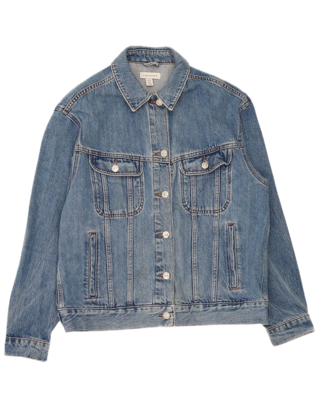 Topshop Giacca di jeans oversize da donna UK 10 Small Blue Cotton