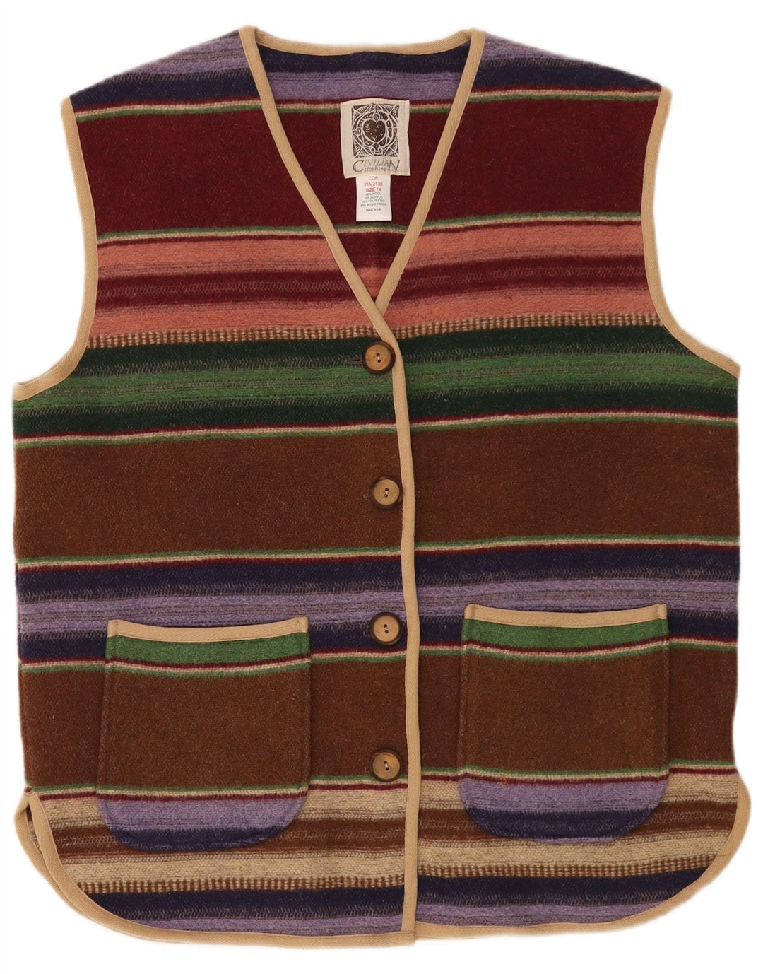 CIVILIAN Maglione cardigan oversize da donna UK 14 grande multicolore