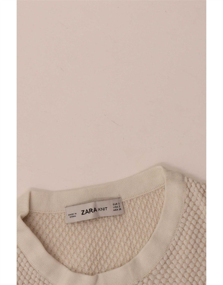 Maglione corto girocollo da donna Zara UK 8 piccolo bianco