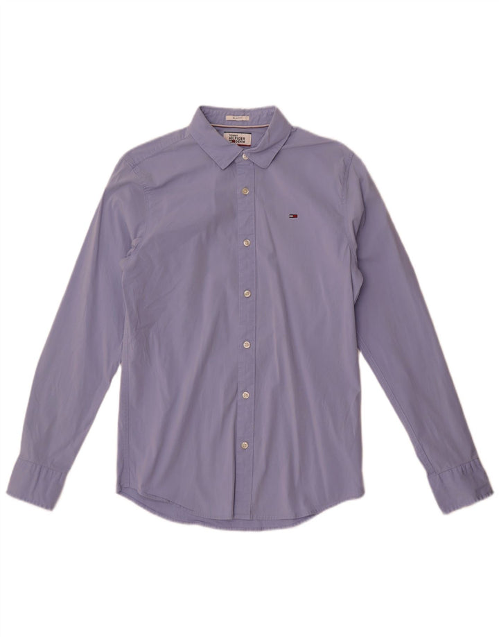 Camicia slim fit da uomo Tommy Hilfiger in cotone blu medio