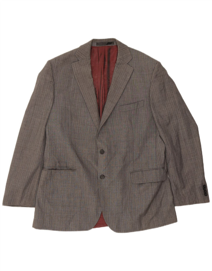 Giacca blazer a 2 bottoni da uomo Marks & Spencer UK 44 XL lana a spina di pesce grigia
