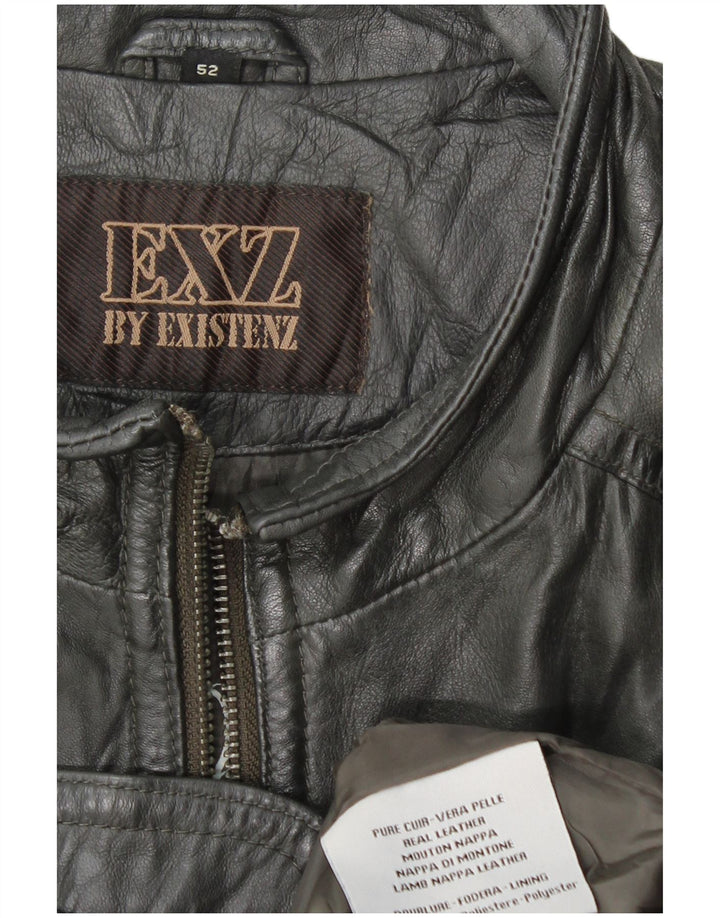 VINTAGE Womens Leather Jacket IT 52 2XL Black Leather