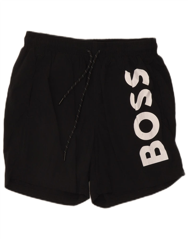 Pantaloncini da bagno grafici da uomo Hugo Boss Small neri in poliammide