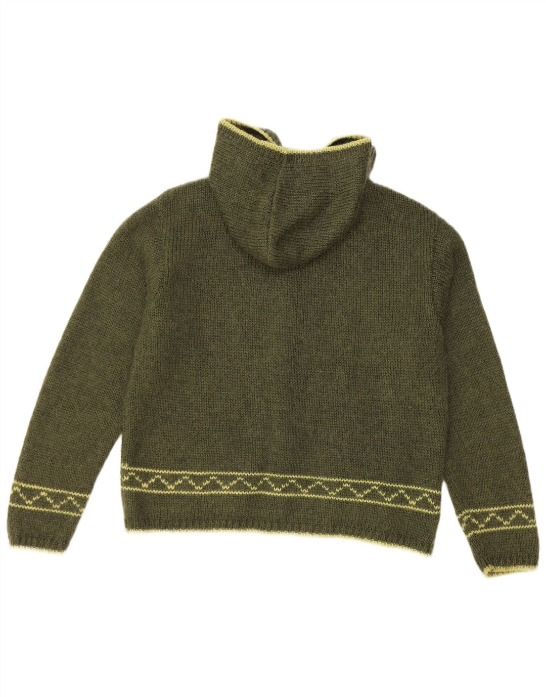 ROYAL ROBBINS Maglione cardigan con cappuccio da donna UK 16 Large Green Fair Isle