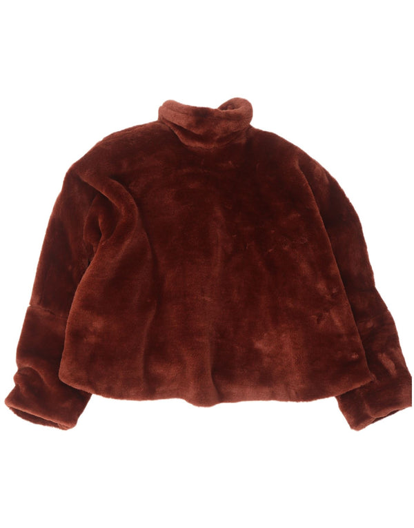 Giubbotto bomber vintage da donna in pelliccia sintetica UK 18 XL marrone