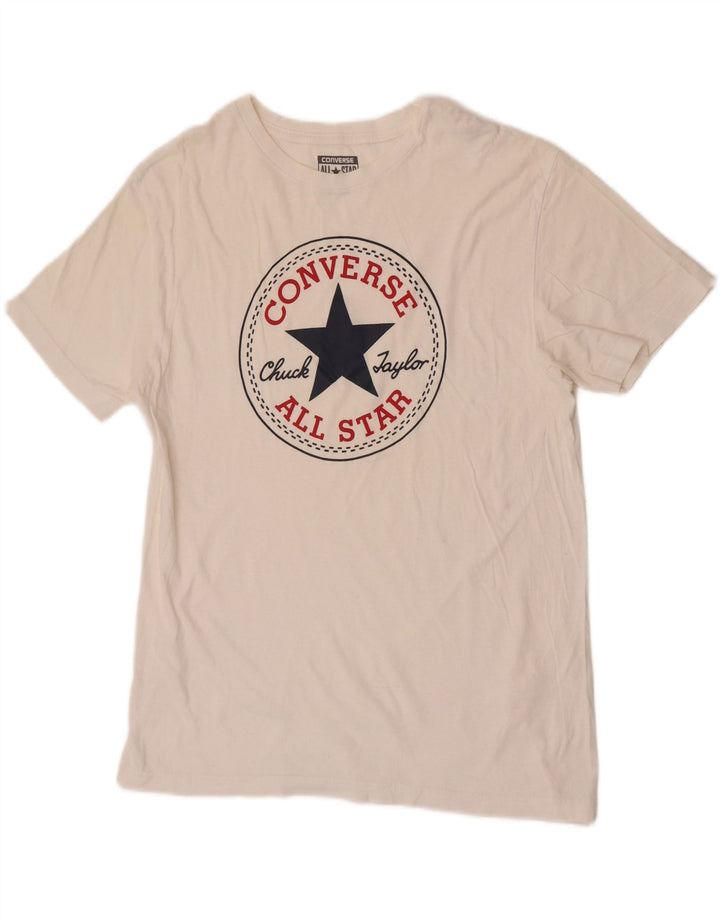 T-shirt grafica da uomo Converse Top Small in cotone bianco sporco