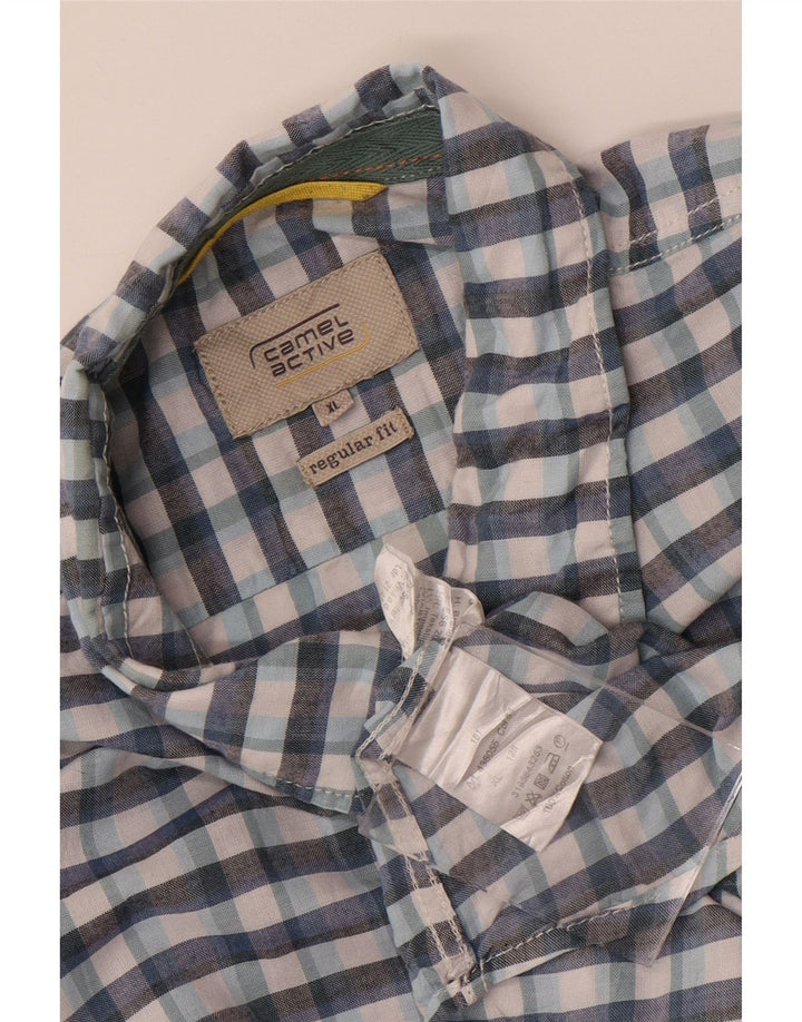Camicia da uomo a maniche corte Regular Fit Camel Active XL in cotone a quadri blu